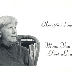 Invitation for "University City Public Library Invites You to a Reception for Mona Van Duyn"