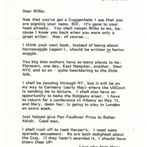 Typed letter, signed from William H. Gass to William Gaddis, April 21, 1981