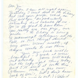 Autograph letter signed from Mona Van Duyn to James Merrill, undated