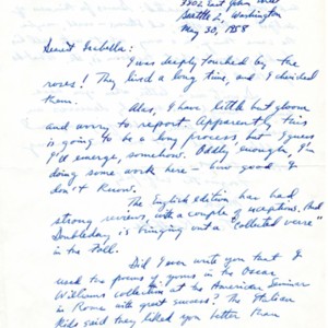 Autograph letter, signed from Theodore Rothke to Isabella Gardner, May 30, 1958
