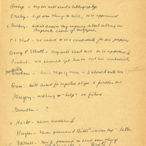 Mona Van Duyn’s author prospect list for the Modern Literature Collection, May 4 – October 26, 1964