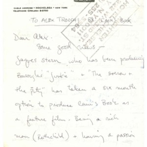 Autograph letter, signed from Daniel Richter to Alexander Trocchi, March 29, 1976
