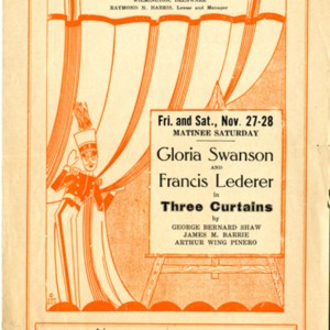 Playbill for <em>Three Curtains</em> at The Playhouse