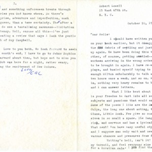 Typed letter, signed from Robert Lowell to Isabella Gardner, October 10, 1961