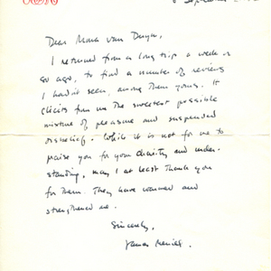 Autograph letter, signed from James Merrill to Mona Van Duyn, September 6, 1959