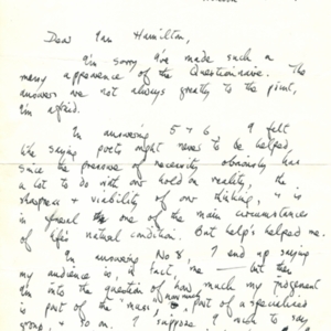 Autograph letter, signed from Ted Hughes to Iam Hamilton, no date