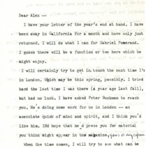 Typed letter, signed from George Plimpton to Alexander Trocchi