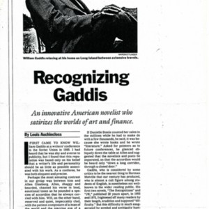 "Recognizing Gaddis" by Louis Auchincloss