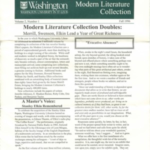 <em>Modern Literature Collection, </em>Special Collections, Washington University Libraries, Volume 2, Number 1 (Fall 1996)