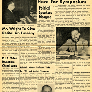 "Authors to Assemble Here for Symposium" from <em>Hollins Columns</em>, October 20, 1960