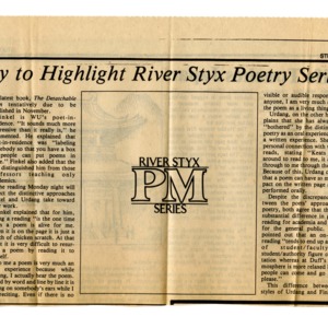 "WU Faculty to Highlight River Styx Poetry Series at Duff's" by Pat Tybor from <em>Student Life</em>, September 7, 1984