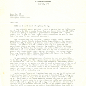 Typed letter, signed from Mona Van Duyn to James Merrill, July 1, 1964