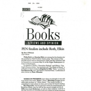 "PEN Finalists Include Roth, Elkin" by Don O'Briant from <em>The Atlanta Georgia Journal</em>, March 24, 1994