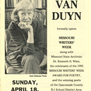 Program for Missouri Writers' Week program featuring Mona Van Duyn