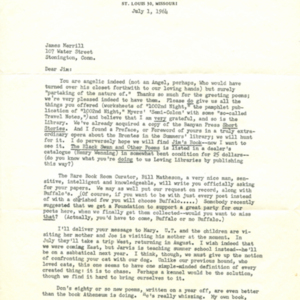 Typed letter, signed from Mona Van Duyn to James Merrill, July 29, 1964