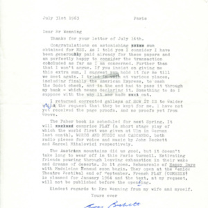 Samuel Beckett letter to Henry Wenning, 1963: July 31