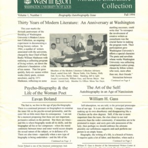 <em>Modern Literature Collection, </em>Special Collections, Washington University Libraries, Volume 1, Number 1 (Fall 1994)