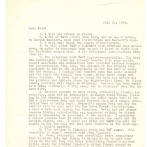 Typed letter, signed from Austryn Wainhouse to Alexander Trocchi, July 22, 1953