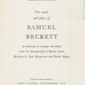 <span>Theater Program for "The Novels and Plays of Samuel Beckett"</span>