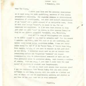 Typed letter [carbon] from Alexander Trocchi to Timothy Leary, November 3, 1964