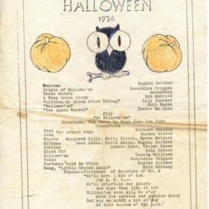 Advertisement for a Halloween play featuring a tap dance by Mona Van Duyn