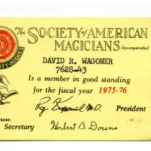 David Wagoner's Society of American Magicians identification card