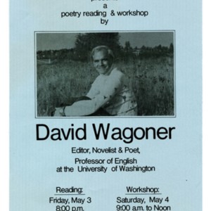 "The Humanities Department of Columbia Basin College presents a poetry reading and workshop by David Wagoner"