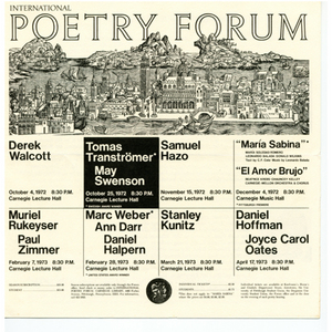 "International Poetry Forum" featuring a reading by May Swenson and Tomas Transtromer