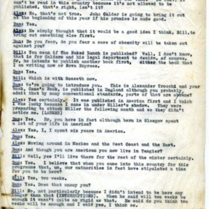 Transcript of interview by Daniel Farson with William S. Burroughs and Alexander Trocchi for television program "Something to Say," January 6, 1964