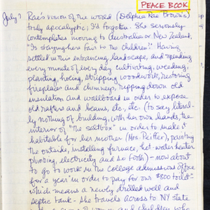 Autograph draft of material toward&nbsp;<em>Peactime</em>&nbsp;by Constance Urdang written in her journal, April 8, 1968-1969.