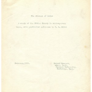 Typescript draft of "The Element of Order: A Study of the Divine Comedy in Contemporary Verse, With Particular Reference to T.S. Eliot" by Howard Nemerov
