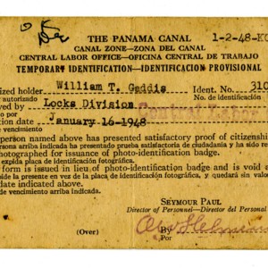 William Gaddis's Panama Canal temporary identification card