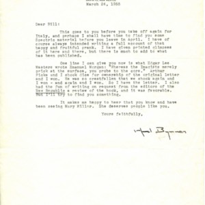 Typed letter, signed from Witter Bynner to William Jay Smith, March 24, 1955