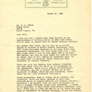 Typed letter, signed from James Laughlin to William Jay Smith, March 21, 1951