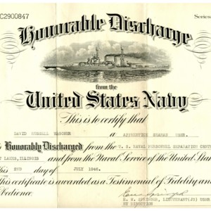David Wagoner's honorable discharge from the United States Navy